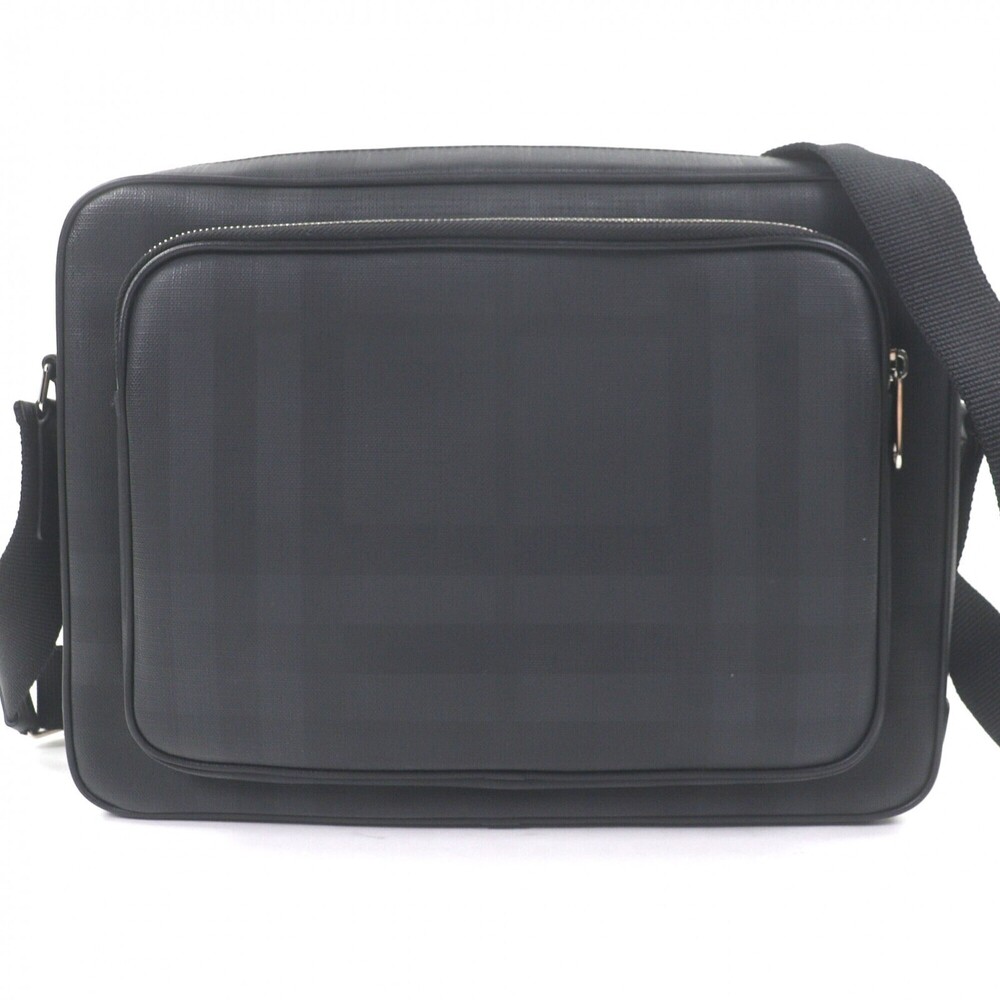 BURBERRY 8013987 Check Pattern Messenger Bag Shoulder Briefcase Black with Du...